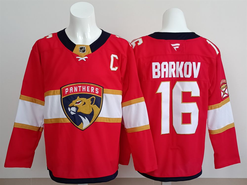 Men 2025 Florida Panthers #16 Barkov Red Fanatics Home Premium NHL Jersey style 1->florida panthers->NHL Jersey